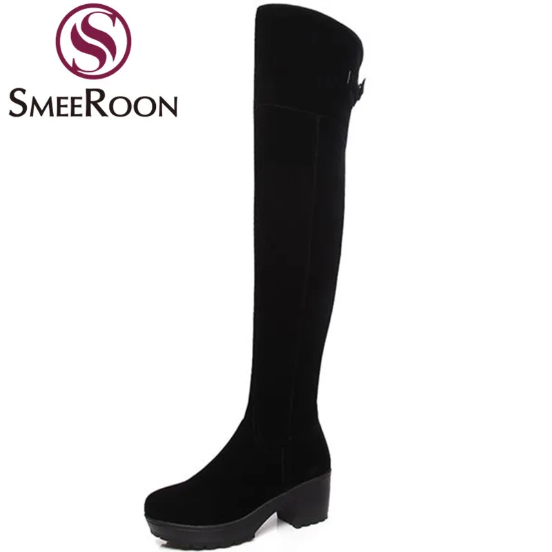 

Smeeroon 2018 fashion over the knee boots keep warm winter boots round toe comfortable med heels boots campus shoes woman