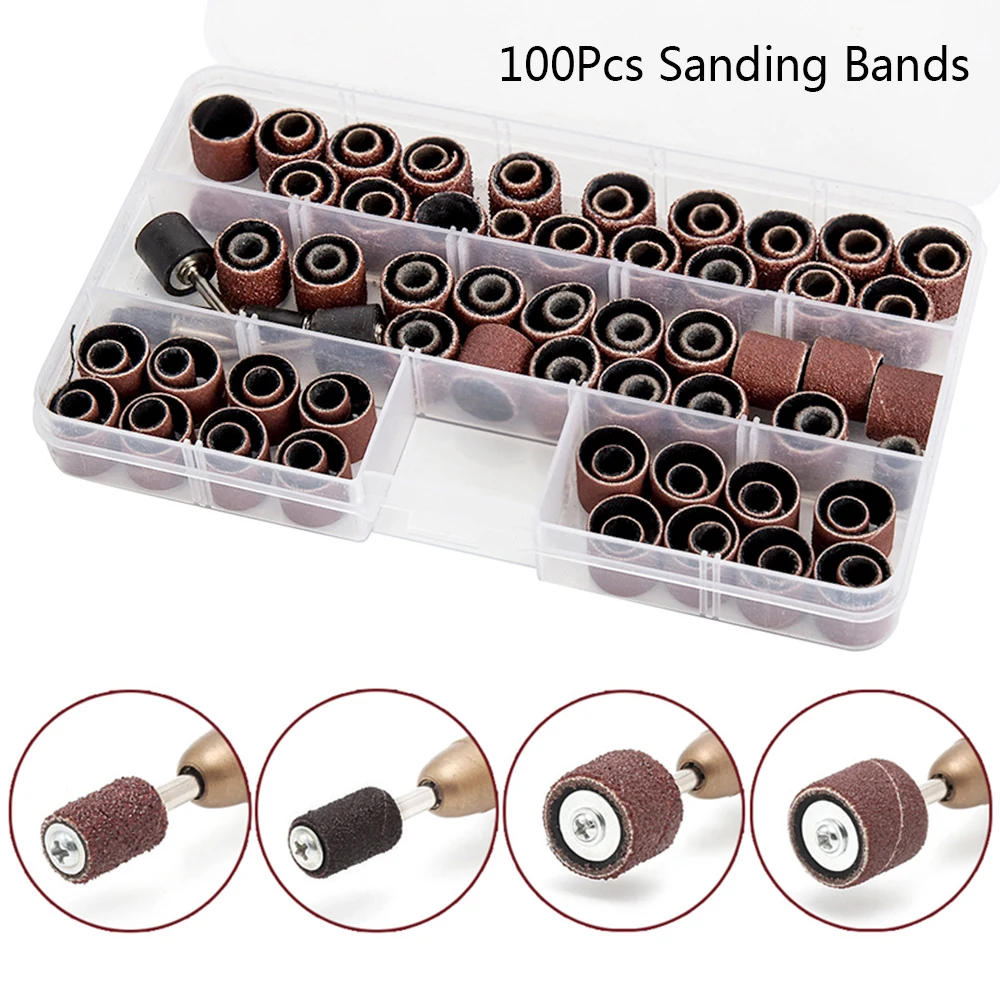 100PCS Drum Sanding Kit +4Pcs Band Mandrel Rotary Tool Nail Drill Bits