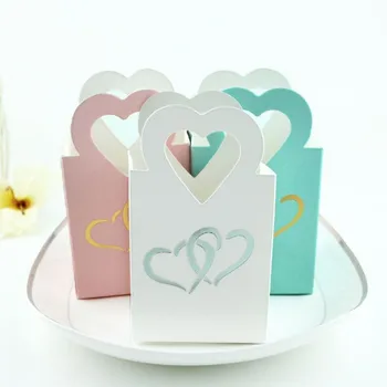 

50pcs FeiLuan store Wedding Decoration Candy Box Beautiful Double Sliver cute new gold Mini Heart Hand bag Party Favor Gift Bag