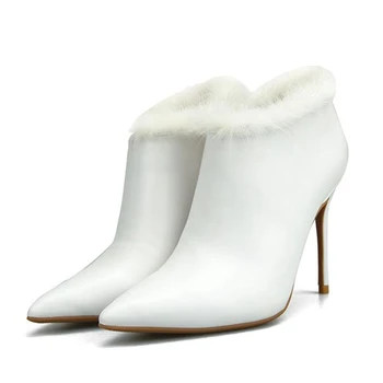 

2018 European high-grade fashion high-heeled women short boots rabbit hair sexy stiletto heel and naked 32-44 custom-made