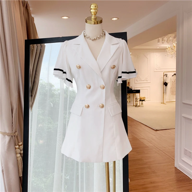 

HIGH STREET New Stylish 2019 Runway Designer Dress Women's Double Breasted Notched Collar Dress