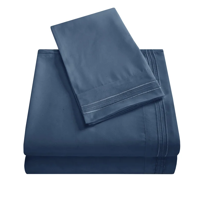 Комплект постельного белья с глубоким карманом из 4 предметов, прочные постельные принадлежности, включая плоский лист, простыню, наволочку. Супер-Кинг/королева/Твин/Полный размер - Цвет: Grey Blue