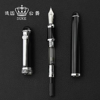 

Promotion Stationery Duke D2 Black and Silver Clip Curved Tip Calligraphy Pen 1.0mm Luxury Metal Fountain Pens Christmas Gift
