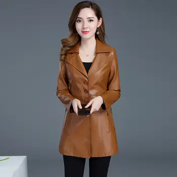 

2020 New Women's Clothing Plus Size Women's Leather Jacket Long Slim Leather Coat Female Jackets Fashion Leisure Women Outerwear
