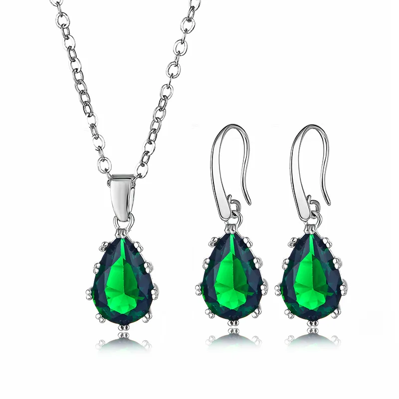 UMODE Дубай Свадебные Ювелирные наборы для женщин кубический цирконий индийские ювелирные изделия Роскошные серьги в форме капли ожерелья US0082 - Окраска металла: Green