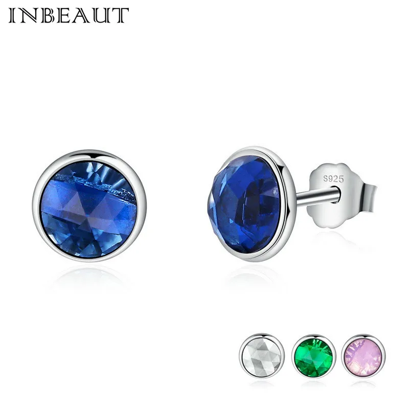

INBEAUT Women New Fashion 925 Sterling Silver 4 Color Crystal Stud Earrings with S925 Stamp Female Wedding Jewelry Birthday Gift
