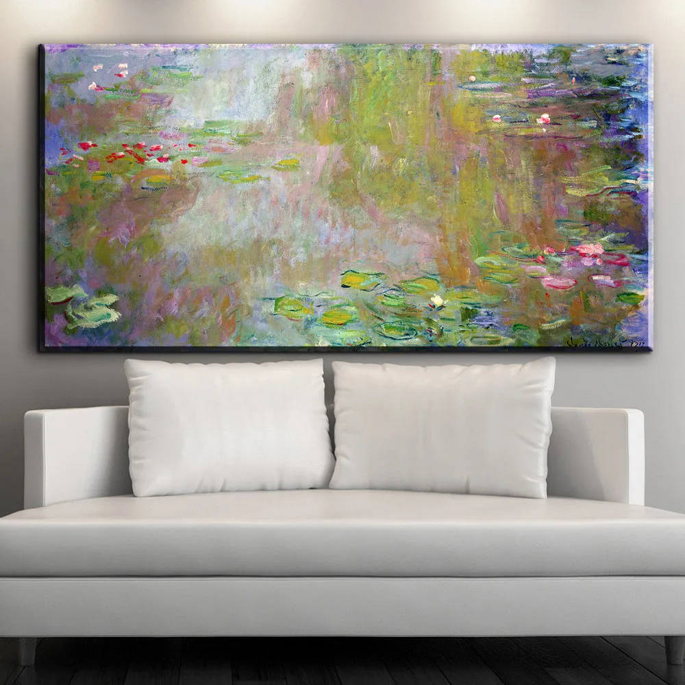 

xdr830 Modern Impression Claude Monet Water Lily Pond Landscape Oil Paintings Reproduction Prints art