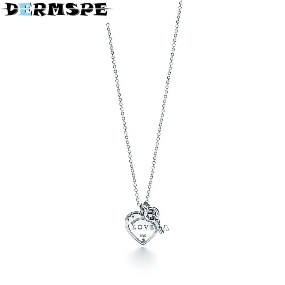 

925 Sterling Silver Love Heart Tag Key Pendant Silver Necklaces Girls Birthday Gifts Factory Wholesale 2018 Necklace Women