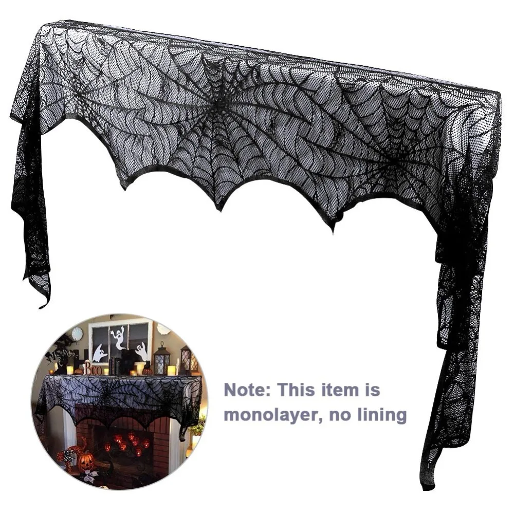 

OurWarm Black Lace Fireplace Scarf Halloween Party Decoration 18*98 inch Spider Web Cobweb Fireplace Scarf Halloween Home Decor