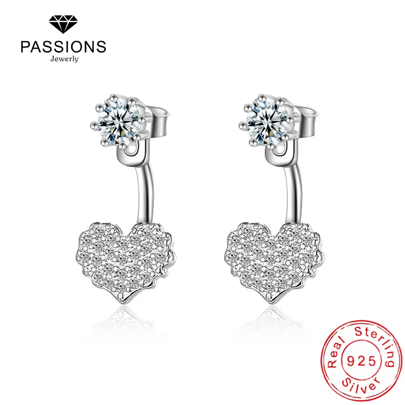 

New Women's Luxury Fashion 925 Sterling Silver Plate Heart Drop Earrings Cubic Zirconia Ear Stud For Women Earring Jewelry Gift