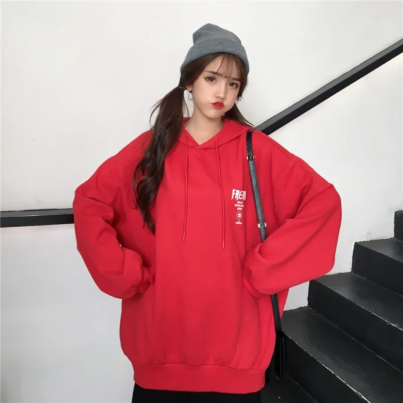 Толстовки женские плюс бархатные с капюшоном с буквенным принтом универсальные корейские стильные толстовки женские трендовые Ulzzang Kawaii пуловеры милые