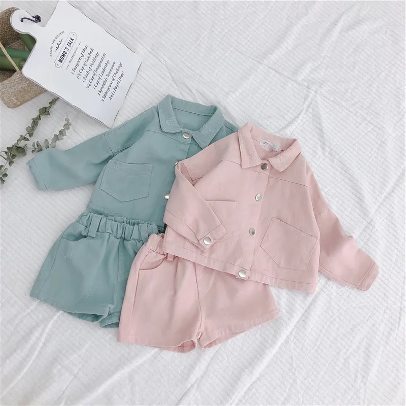 

Girls Clothing Sets Denim Jacket + Shorts Suit Sets for Baby Girl Clothes Kids Casual Loose Ripped Brazer Baby Clothes 1-5 Year