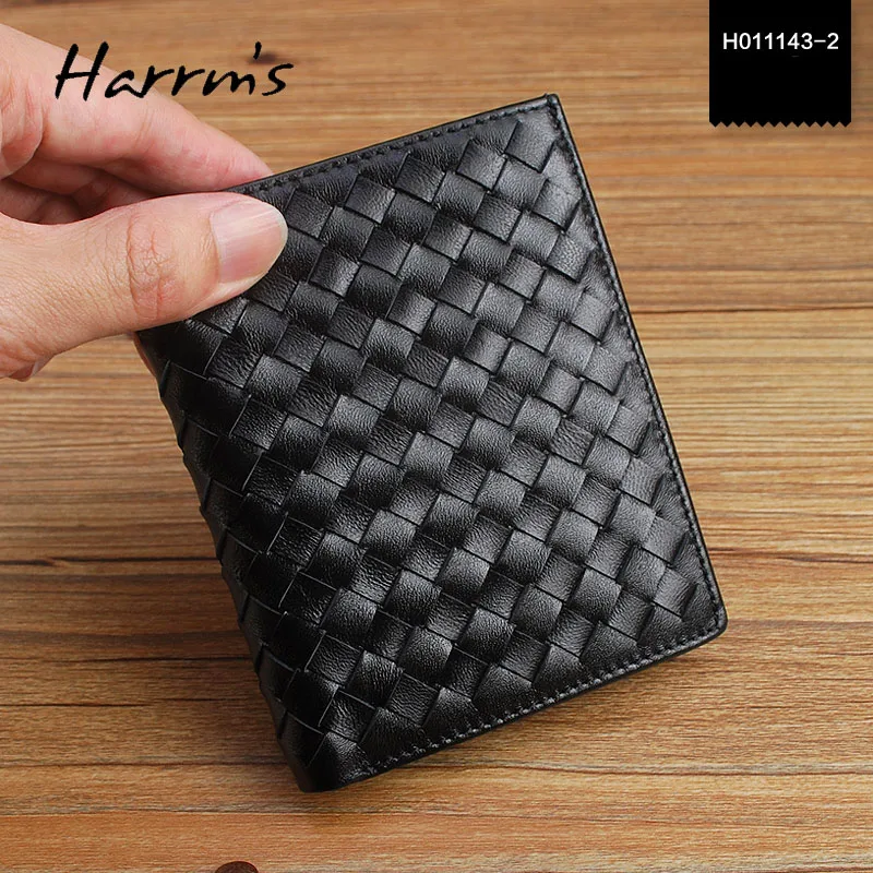 

Harrms Brand Genuine leahter sheepskin wallet business men wallet knitting soft top layer short men wallets free shipping
