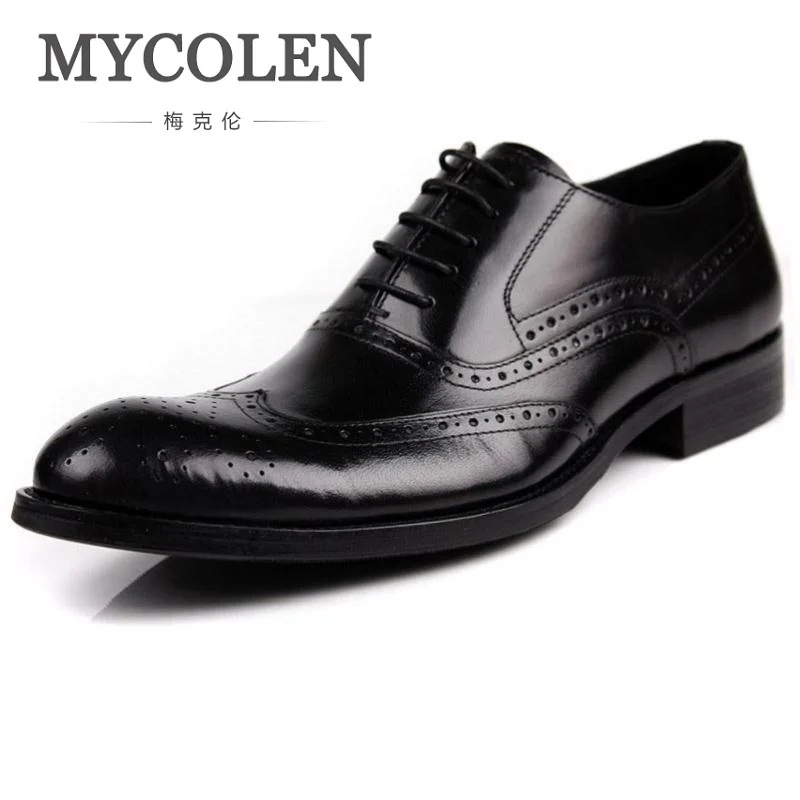 

MYCOLEN Bullock Carved Leather Men Dress Shoes Pointed Toe Oxfords Lace Up Designer Luxury Shoes Men Zapato Hombre Italian