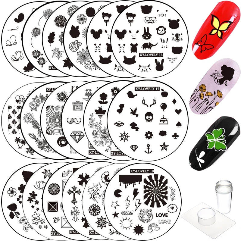 

New 30pcs/Set Nail Art Stamping Plate Round Nail Manicure DIY Tool Nail Art Templates Animals Flowers Image Transfer Stamp Plate