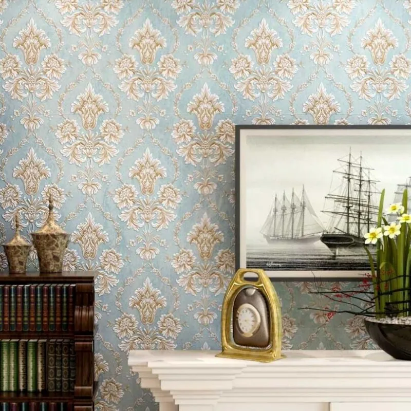 

European Beibehang wallpaper Damascus bedroom cozy living room TV backdrop wallpaper 3D stereoscopic wallpaper