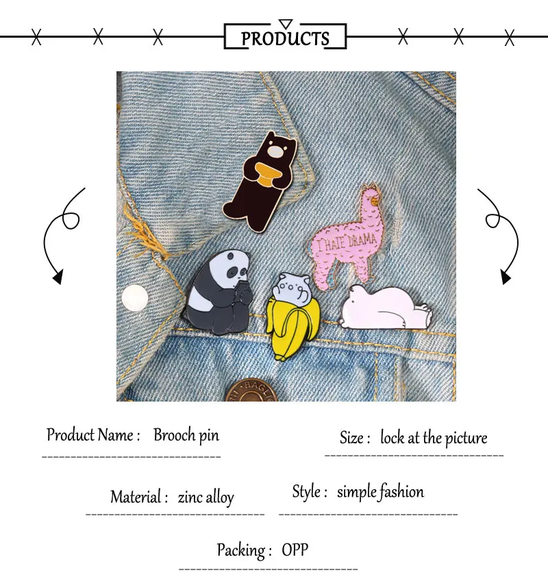 1 PC Animal Brooches Pin Badges Panda Ice Bear Banana sheep Eating melon cute Lapel denim Hat metal enamel Pins Icons jewelry