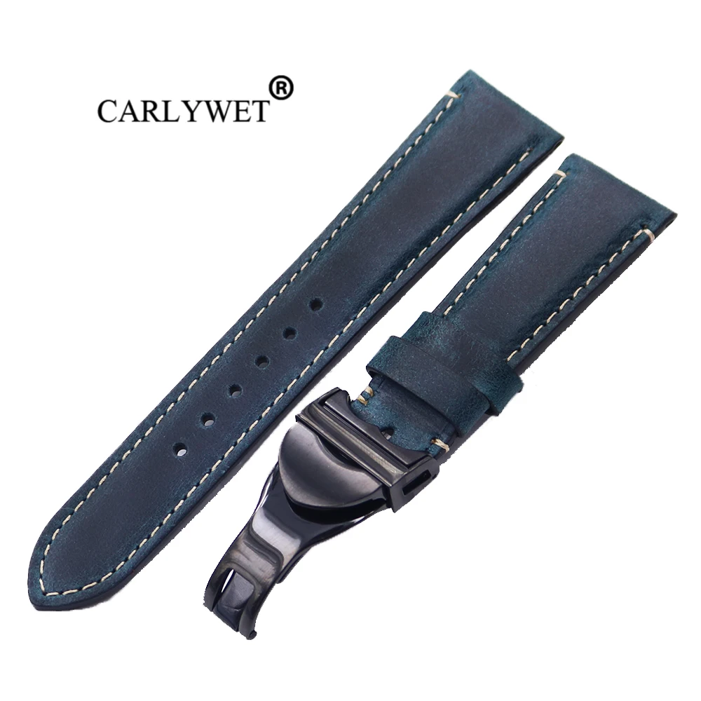 Carlywet All'Ingrosso 22Mm Vintage In Vera Pelle Blu Di Ricambio Cinturino Da Polso Della Cinghia Della Cinghia Loop Braccialetti Fascia Per Iwc Tudor