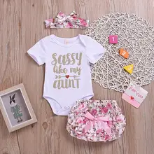 Одежда для малышей; Одежда для девочек; короткий рукав буква, стрелка для новорождённых комбинезон+ шорты+ головная повязка, 3 шт. в наборе; для детей ясельного возраста летние комплекты