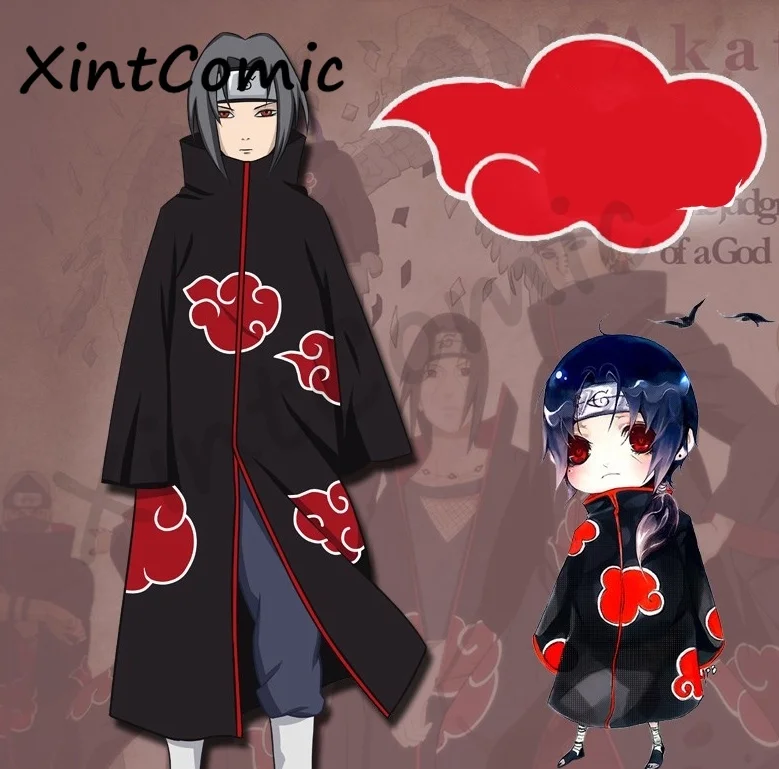

Hot Sale Anime Naruto Akatsuki /Uchiha Itachi Cosplay Halloween Christmas Adult Party Costume Cloak Cape Headband Suit