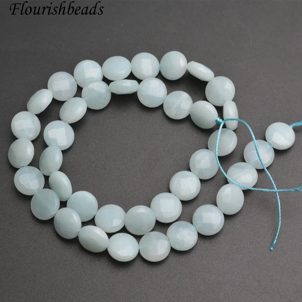 

Natural Pure Color Faceted Amazonite Flat Round Coin Shape Stone Loose Beads Jewelry making supplies 5 strands per lot