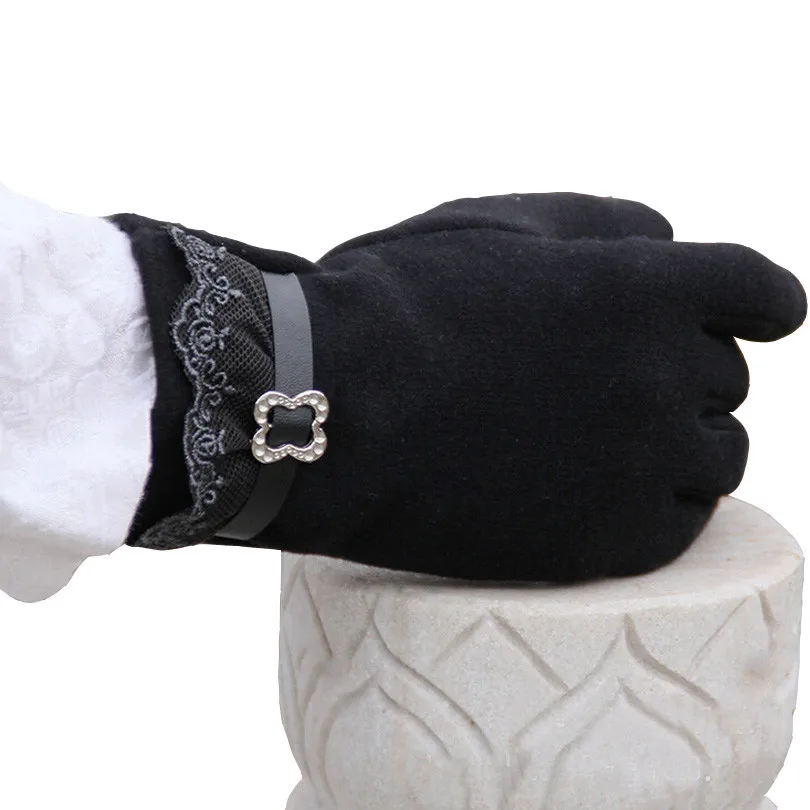 YRRETY женские модные бархатные кружевные женские кашемировые перчатки с цветочным узором варежки из овечьей шерсти зимние тактильные теплые перчатки с цветочным рисунком