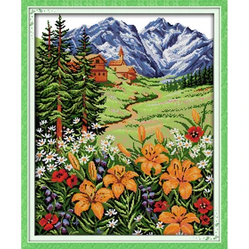 

Everlasting Love Snow Mountain In Spring Chinese Cross Stitch Kits Ecological Cotton Printed 11CT DIY Christmas Decorations Gift