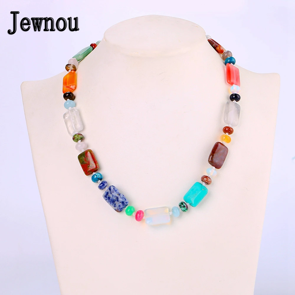 

Jewnou Colorful Jade Bridesmaid Necklace Natural Stone Crystal Jewelry Alexandrite Female Accessories Female Lucky Flower