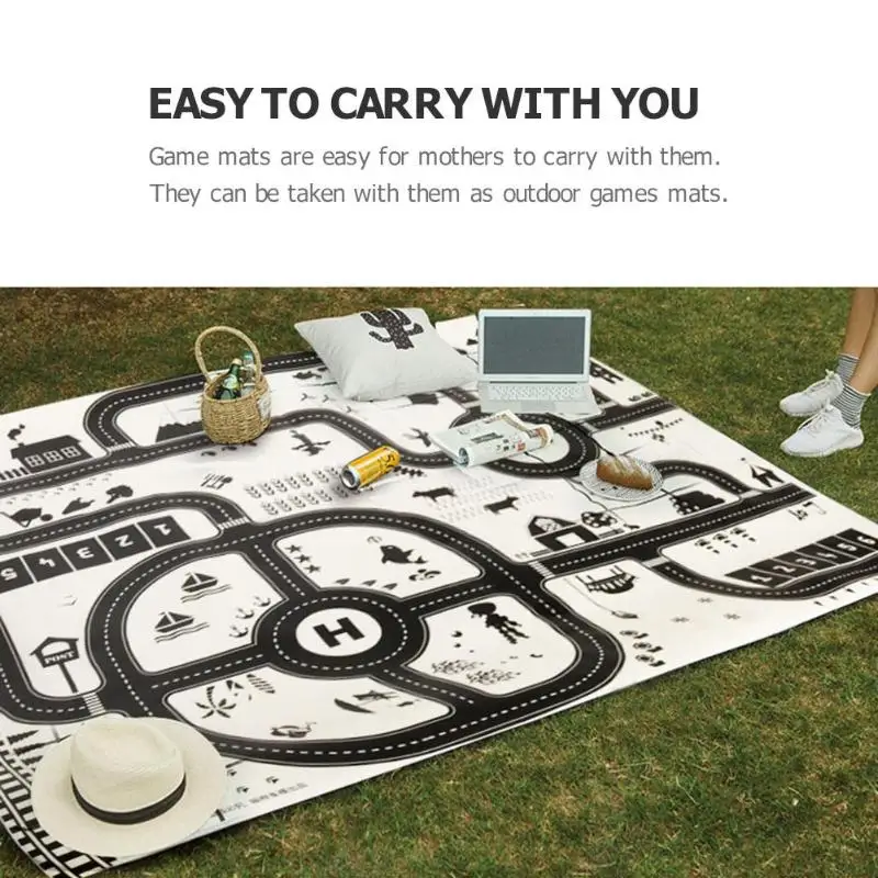 

Motorcycle Game Mat Baby Crawl Pad Scandinavian Style Children's Toy Parking Lot Landscape Traffic Map 130*100 Birthday Gift