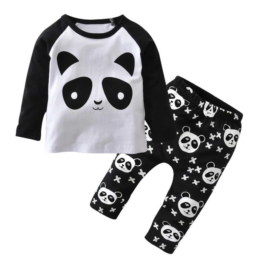 Новые осенние Новорожденные для маленьких мальчиков Одежда для девочек с принтом «панда», футболка+ Штаны для малышей, детская одежда, комбинезон комплект одежды для малыша