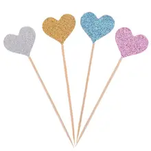 40 шт на заказ ручной работы принцесса розовый/синий сердце Свадебный кекс топперы для маленьких девочек День рождения украшения, фруктовый десерт Топпер