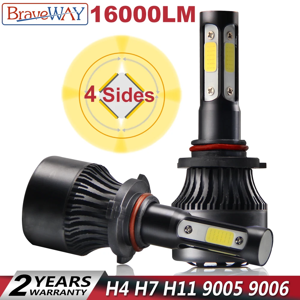 

BraveWay 4 Sides LED Bulb for Auto H7 Led Bulb H4 H11 Led Headlight 9005 9006 HB3 HB4 Ice Lamp 16000LM 6500K 72W 12V Car Light