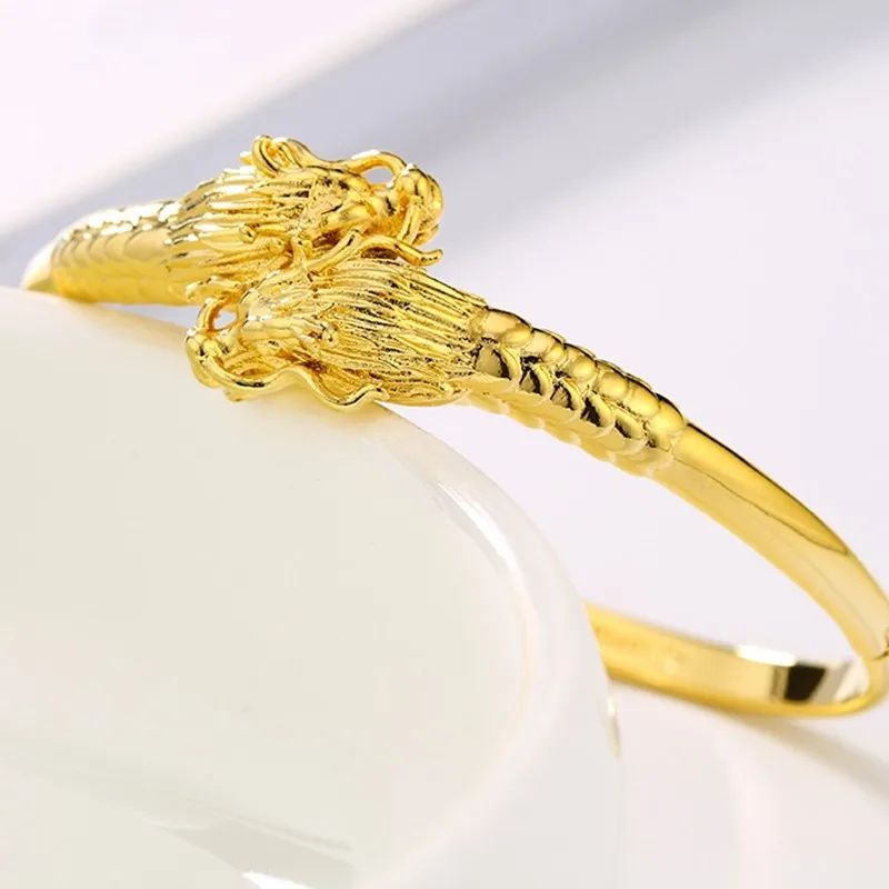 Браслет в виде дракона желтого золота заполненный женский мужской браслет открывающийся