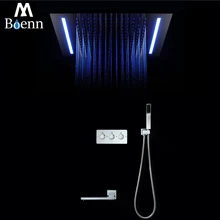 LED Remote Changing Square Rainfall Shower Head Faucet Bathroom Embedded Ceiling Mounted Rain Shower Faucets Set Polished Finish