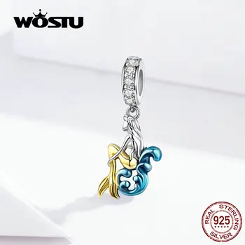 

WOSTU Elegance Mermaid Dangle Charm 925 Sterling Silver Mixed Enamel CZ Beads Fit Original Bracelet DIY Jewelry Making FIC1166
