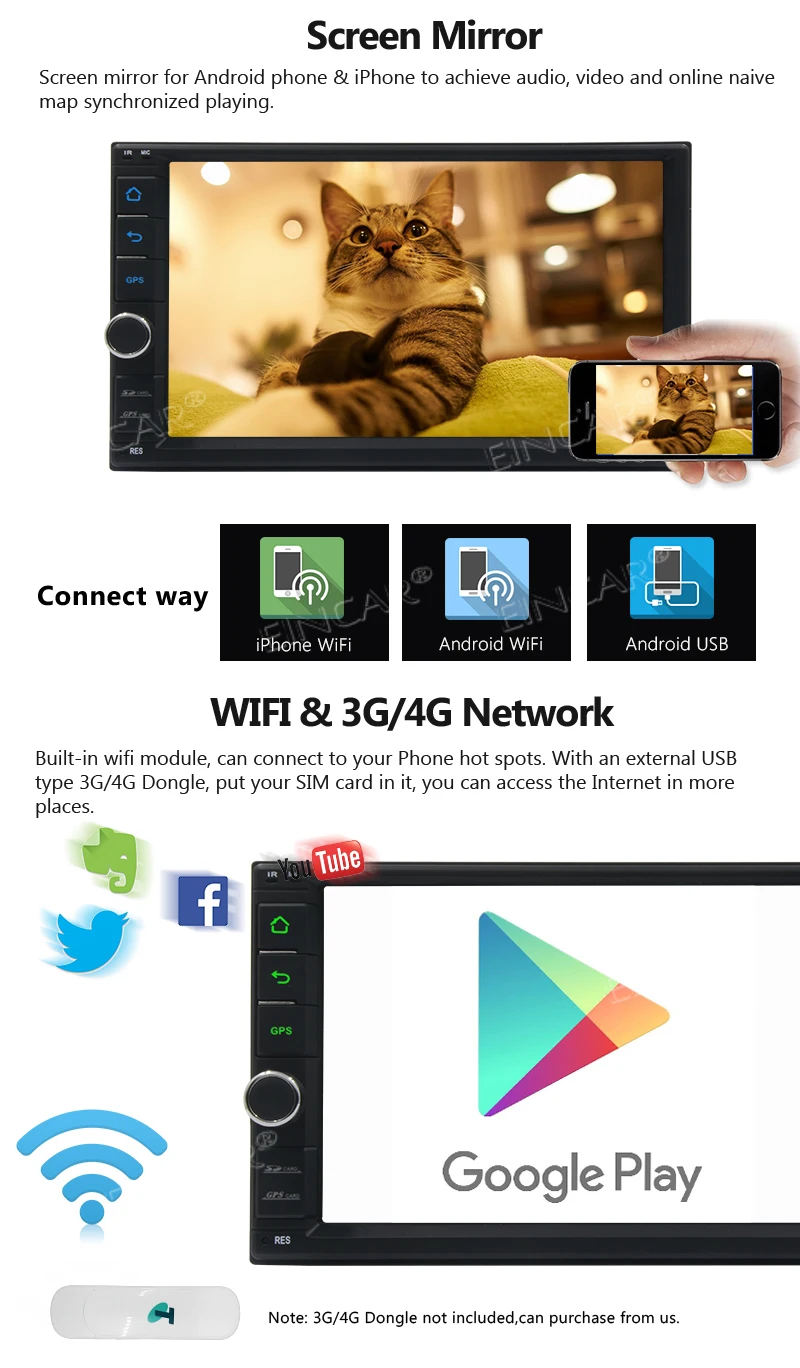 cheap 7inch 2 Din Android 6.0 Gps Navigation Car Stereo Autoadio Touchscreen in Dash Headunit support 1080P Video Car MP5 Player Wifi