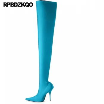 

Candy High Heel Over The Knee 13 45 Blue Stiletto Shoes Crotch Thigh Boots For Plus Size Women Ankle Dance Big Pointed Toe 12 44