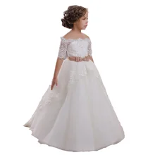 Белое платье с цветочным узором для девочек; Детские бальные платья; платья для первого причастия; Пышное Платье для девочек; блестящее платье без рукавов; платье в пол из тюля