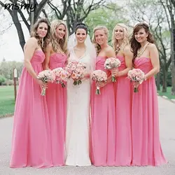 Розовое платье подружки невесты Дешевые 2019 Пол Длина горничной Honor платья Милая Свадебные платья для гостей
