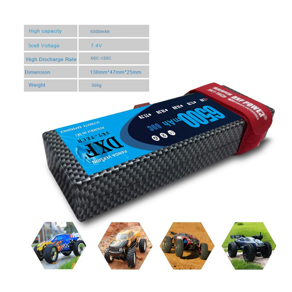 2 шт. DXF 2S 7,4 V 6500mAh 60C аккумулятор жесткий чехол Max 120C Deans/T XT60 XT90 XT90S TRX для автомобиля вертолета квадрокоптера грузовика лодки