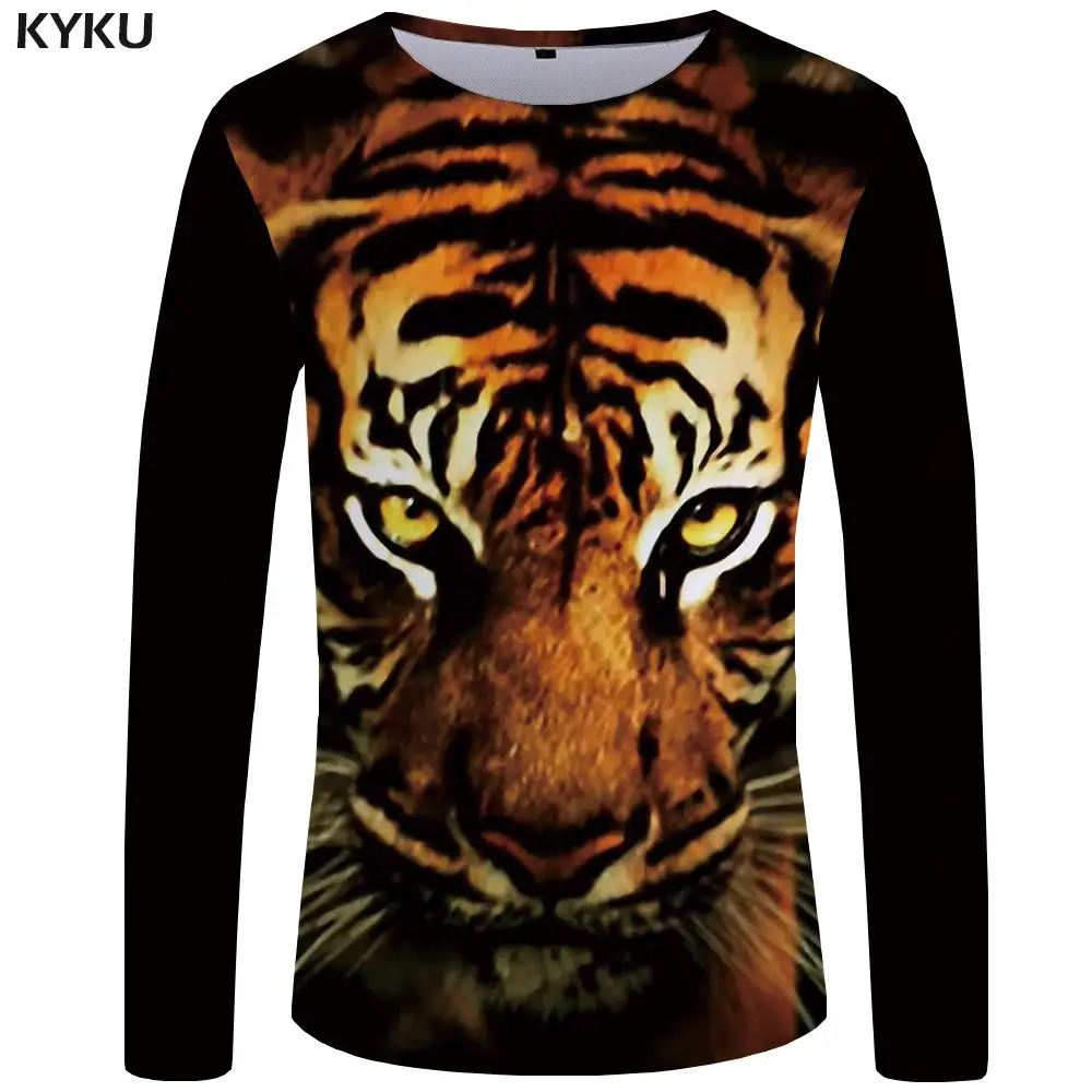 KYKU Tiger футболка мужская с длинным рукавом Футболка животное рок рыба тучка аниме океан 3d футболка классная мужская одежда модная мужская - Цвет: 3d t shirt 14