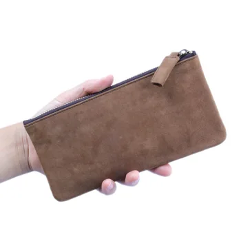 

Retro Genuine Leather Cowhide Men / Women Wallet Simple Luxury Brand Small Zipper Clutch Bags Coin Purse Hold Money Cards Phone