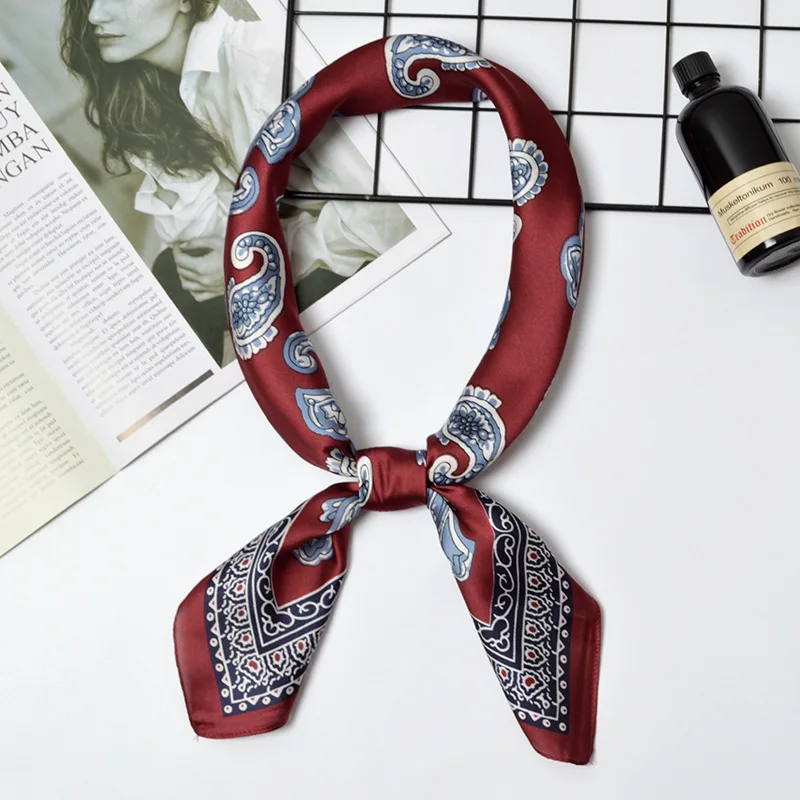 

Vintage Paisley Printing 70*70cm Saqure Scarf Immitation Faux Silk-Like Neck Head Scarf For Women Satin Bandana Foulard