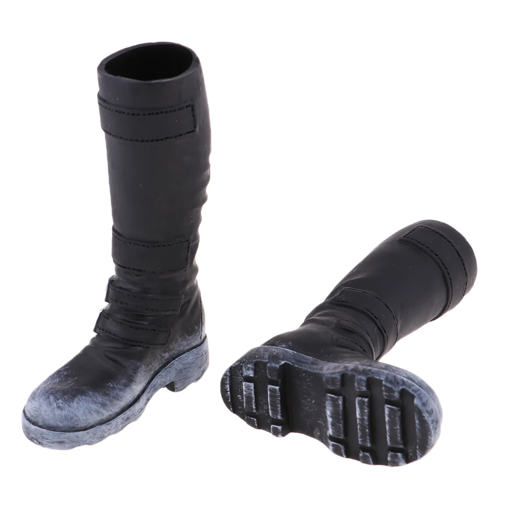 1/6 Scale Men's Black Mid-calf Knee High Boots for 12'' Phicen Action Figure