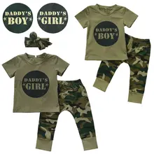 Комплект камуфляжной одежды из 2 предметов для малышей, футболка для маленьких мальчиков и девочек топы и штаны, комплекты одежды для детей от 0 до 24 месяцев