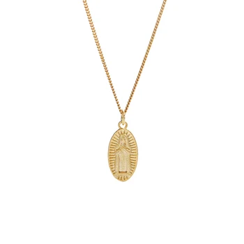 

Oval Geometric 18K Real Gold over 925 Sterling Silver Jewelry Jesus Christian Blessed Virgin Mary Necklace Christmas Gift