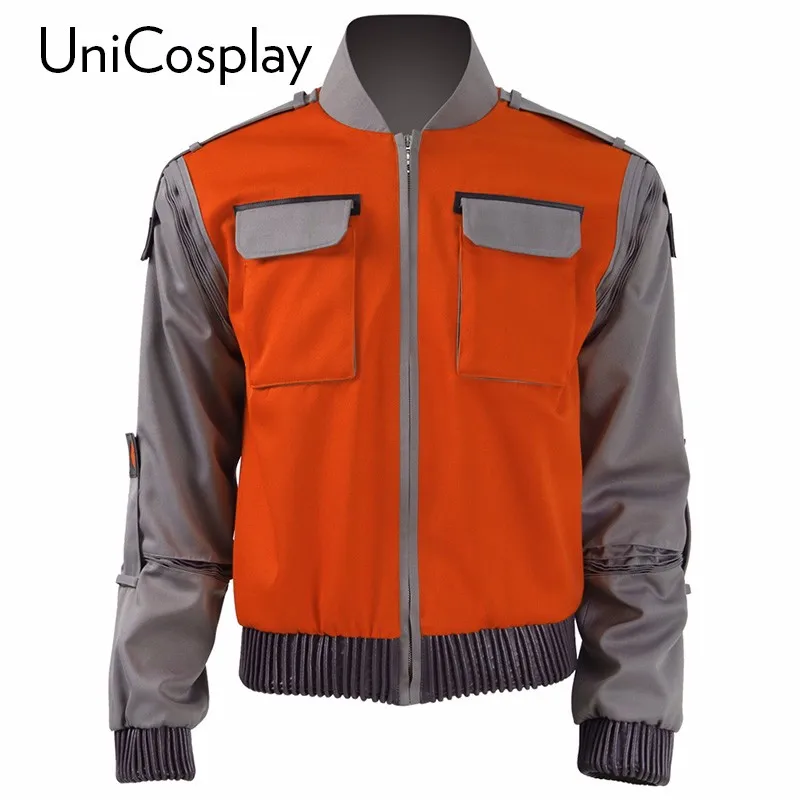 Back To Future Marty Mcfly Jacket Cosplay Costume Man Coat New Casual Outwear Halloween Suit with Pocket