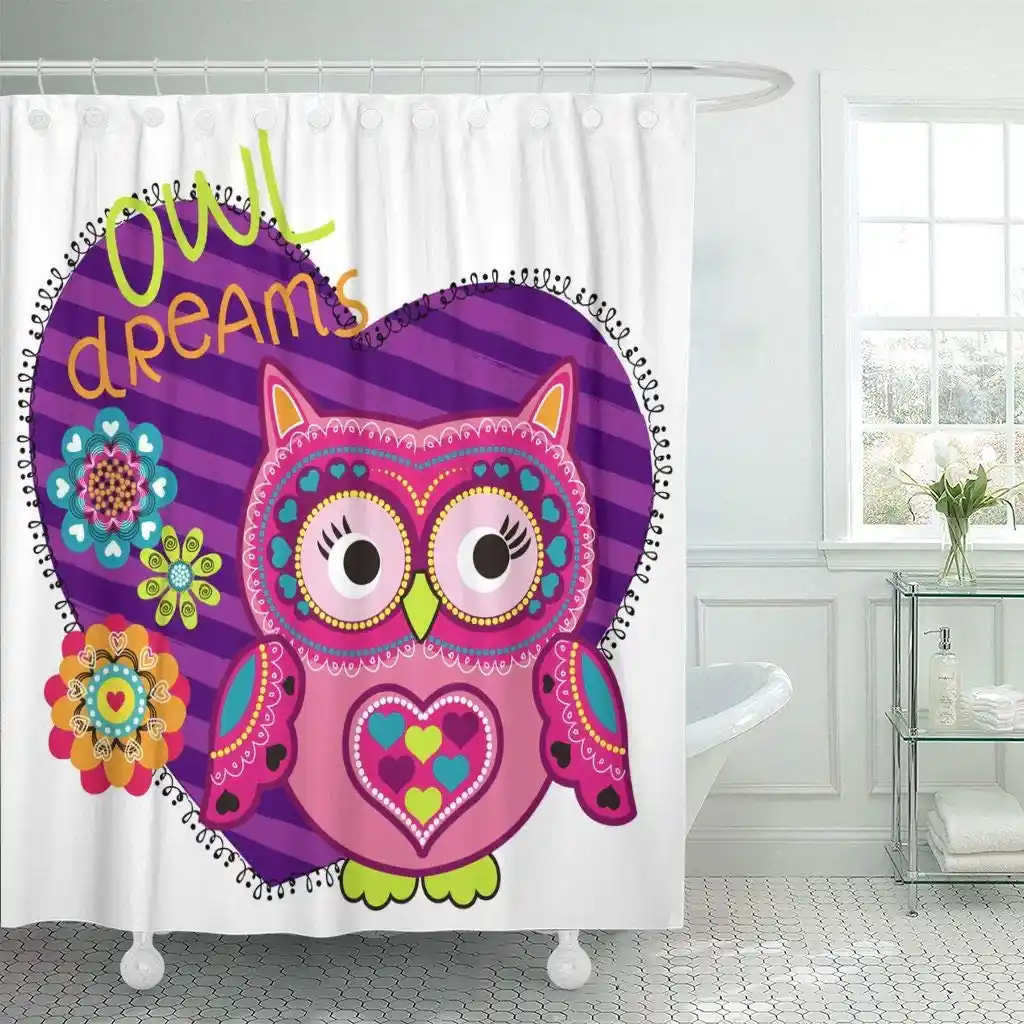 Colorful Abstract Drawing For Cartoon Colorfu Cutel Owl For Girl Kids Desing In Modern Decor Shower Curtains Bathroom Curtain Shower Curtains Aliexpress