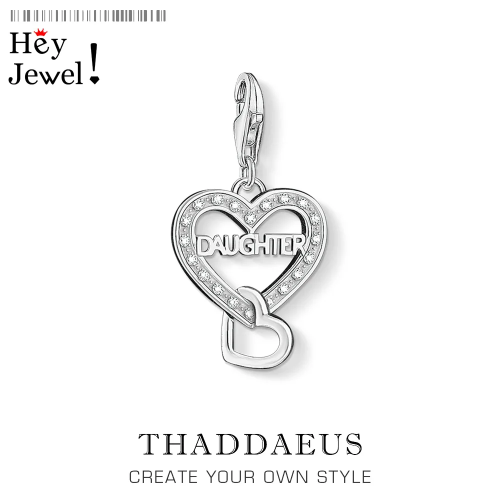 

Full CZ Paved Heart Shaped Daughter Pendant Charm Fit Bracelet Necklace 925 Sterling Sliver Sweet Fashion Jewelry for Women Gift