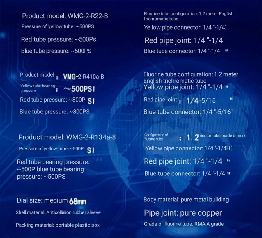 R22 R410A R134A для предотвращения столкновений, кондиционер, фтор, измеритель давления хладагента, двойной настольный датчик с 3 жидкостными трубами